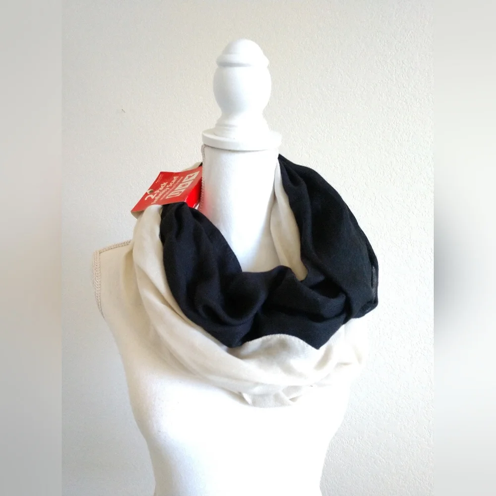 NEW Two Pack Infinity Scarf Fashion Scarves White/Cream with Black Walmart 6005
